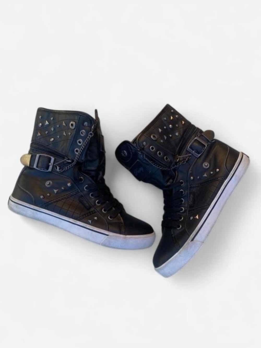 Y2k Pastry Black Faux Leather Convertible High Tops with Silver Zebra & Studs